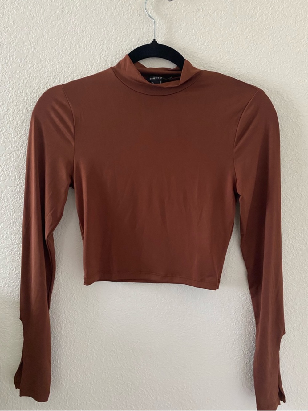 Forever 21 Rust Brown Mock Neck Long Sleeve Crop Top